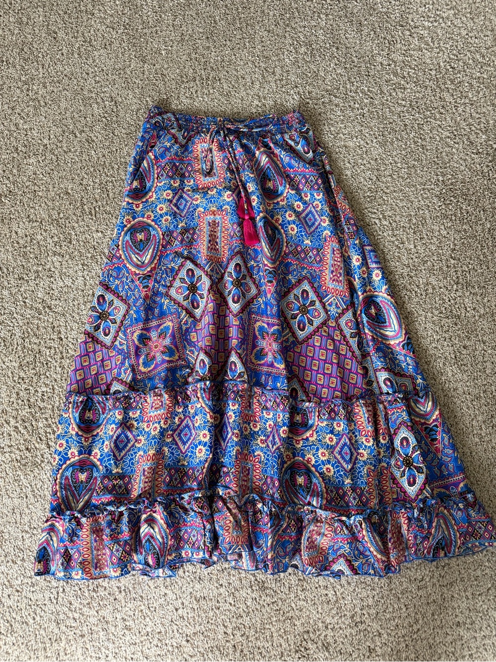Chelsea & Theodore Blue, Pink and Purple Printed Maxi Skirt